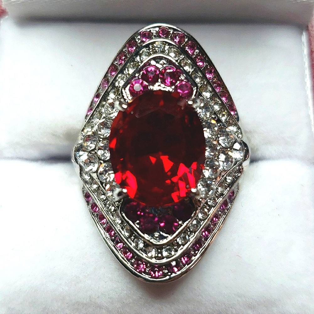 *Wide Ruby-Red Diamante Coctail Ring - image 3